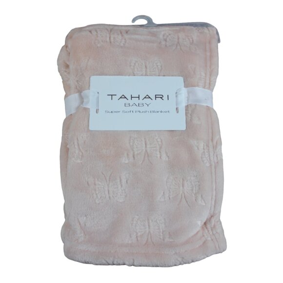 Tahari Baby Peach Butterfly Embossed Fleece Blanket Infant Girls Soft NWT - Picture 1 of 5